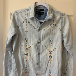 Lucky Brand Boyfriend Denim Embroidered Shirt - XS